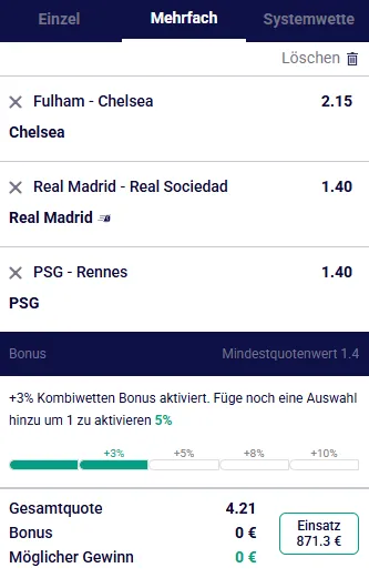 Bet Builder für berechtigte Ereignismärkte