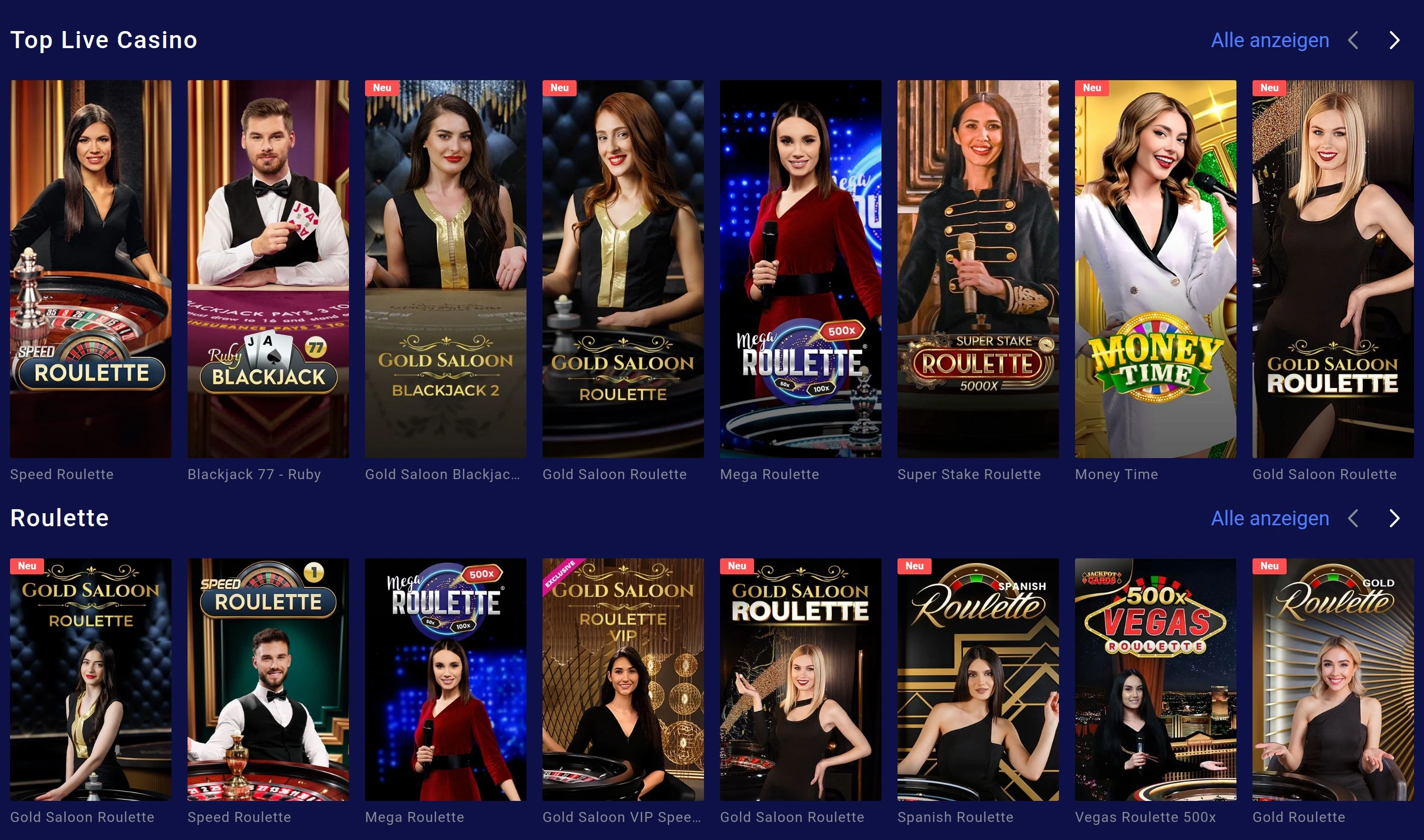 Live-Casino-Tische mit Dealern und Spielstatus