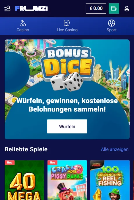 Frumzi Casino im mobilen Browser
