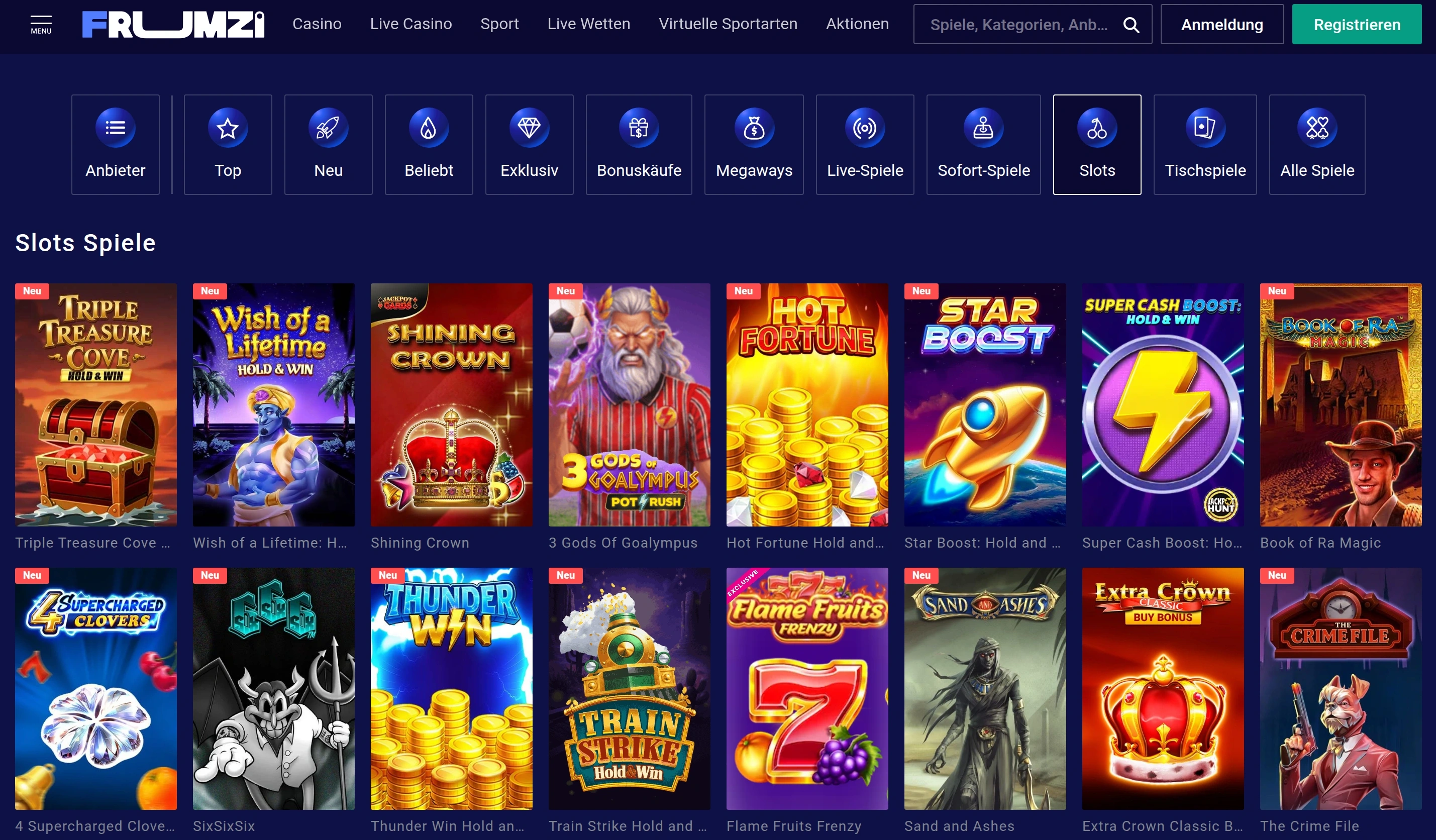 Slot-Kategorien im Frumzi Casino