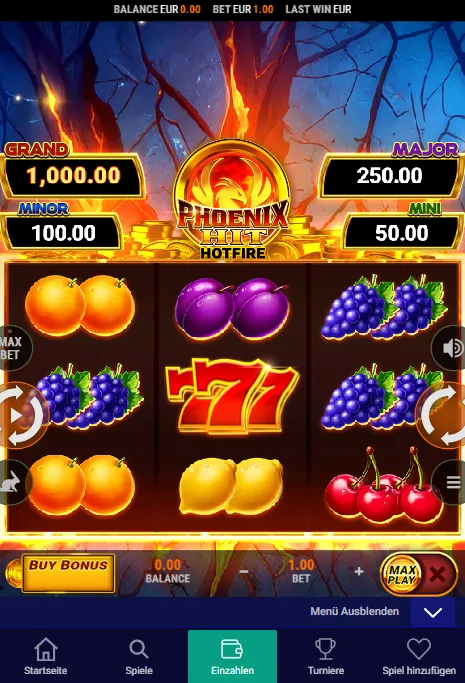 Mobile Casinoansicht von Frumzi mit Spielkategorien und Karten