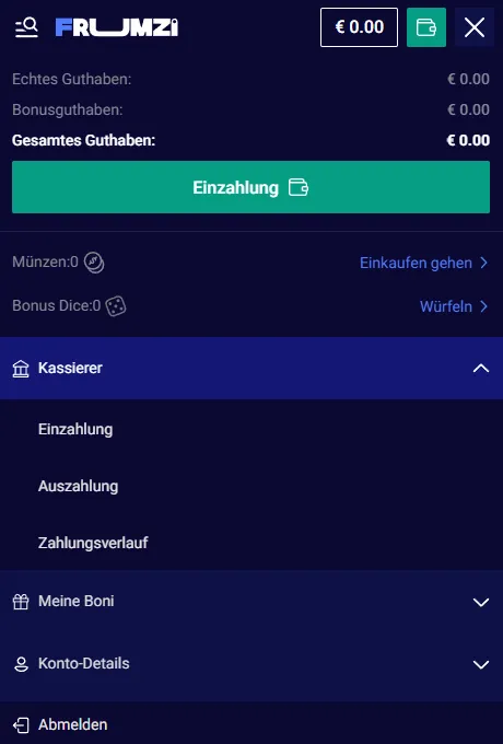 Frumzi mobil mit Casino, Live Casino und Sportwetten