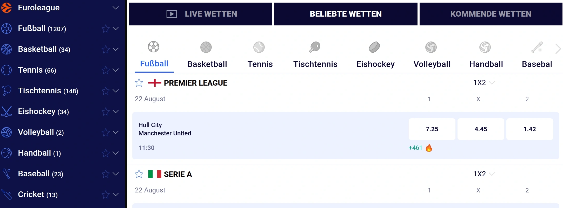 Sportmenü für Fußball, Tennis und Basketball