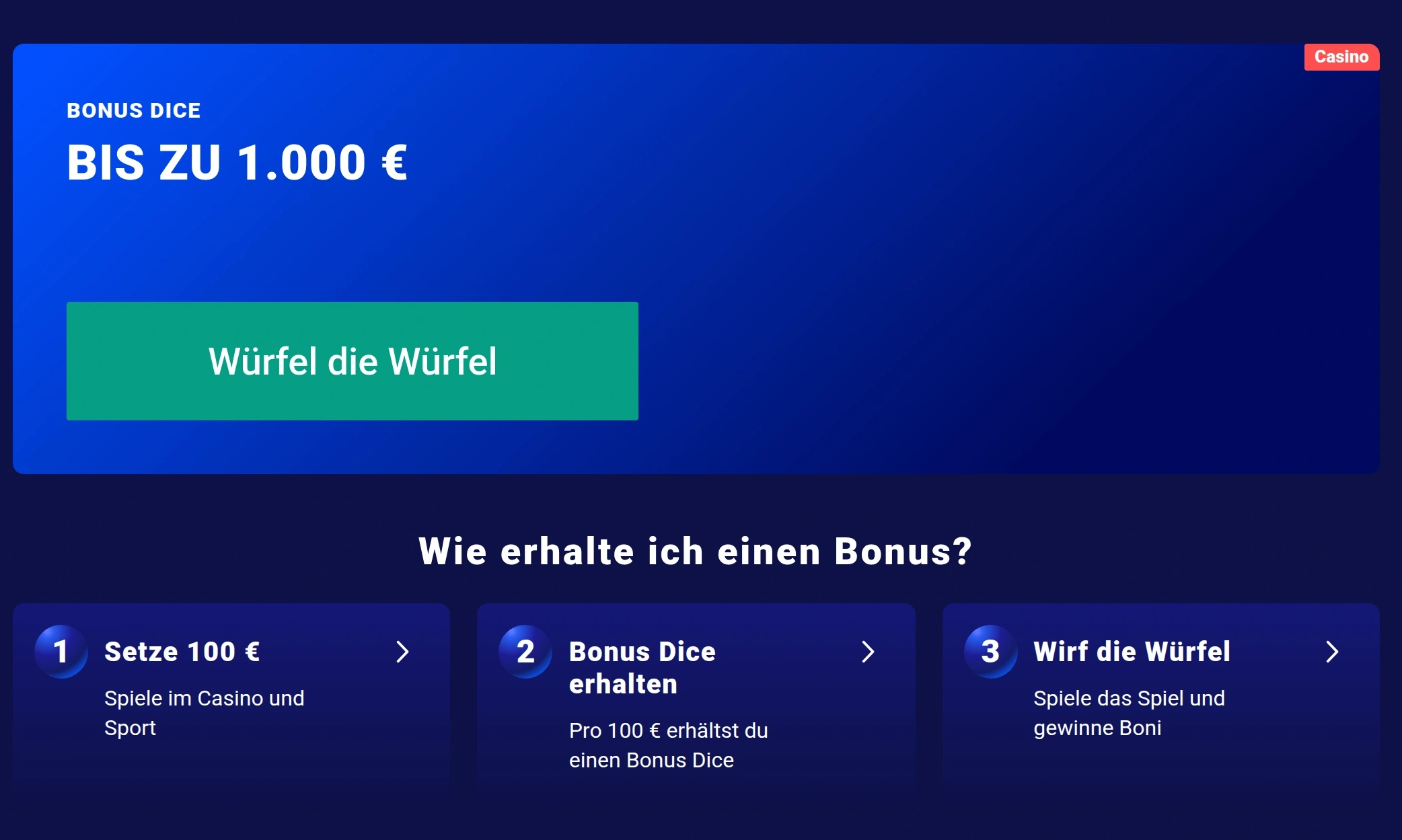 Sport- und Casino-Angebote von Frumzi