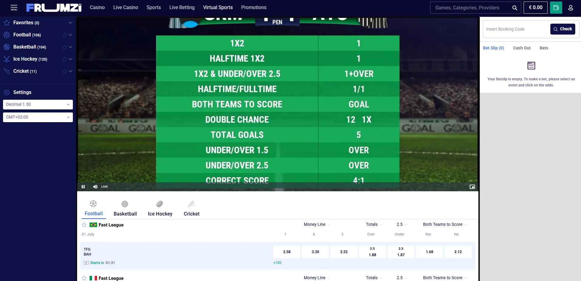 Sports promotions and accumulator boost information