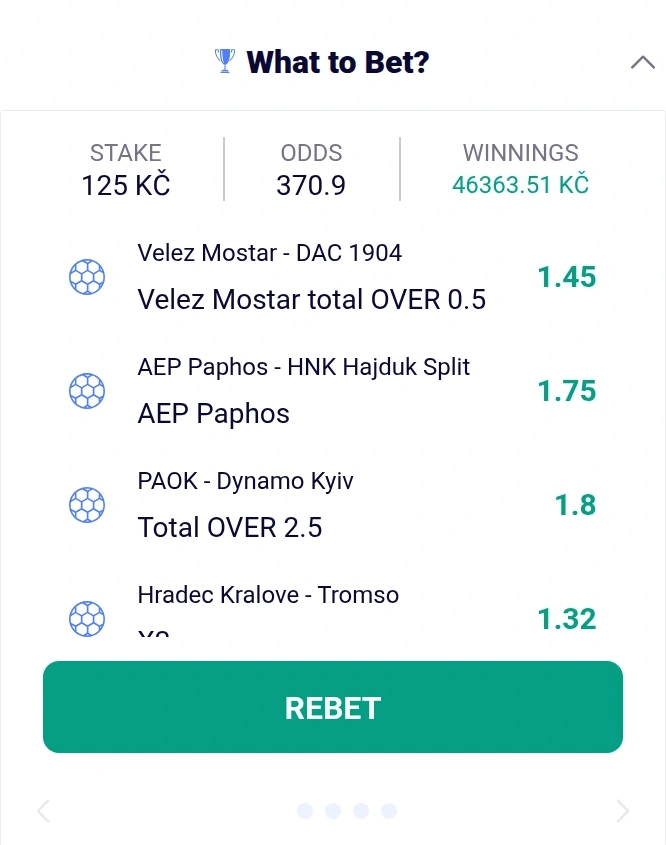 Bet slip showing selected sports betting markets