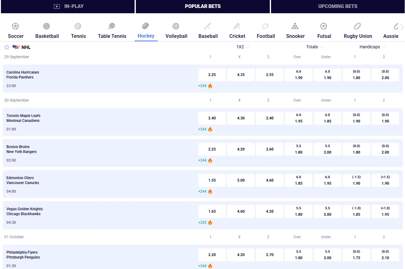 Event listings, live markets and popular bets at Frumzi