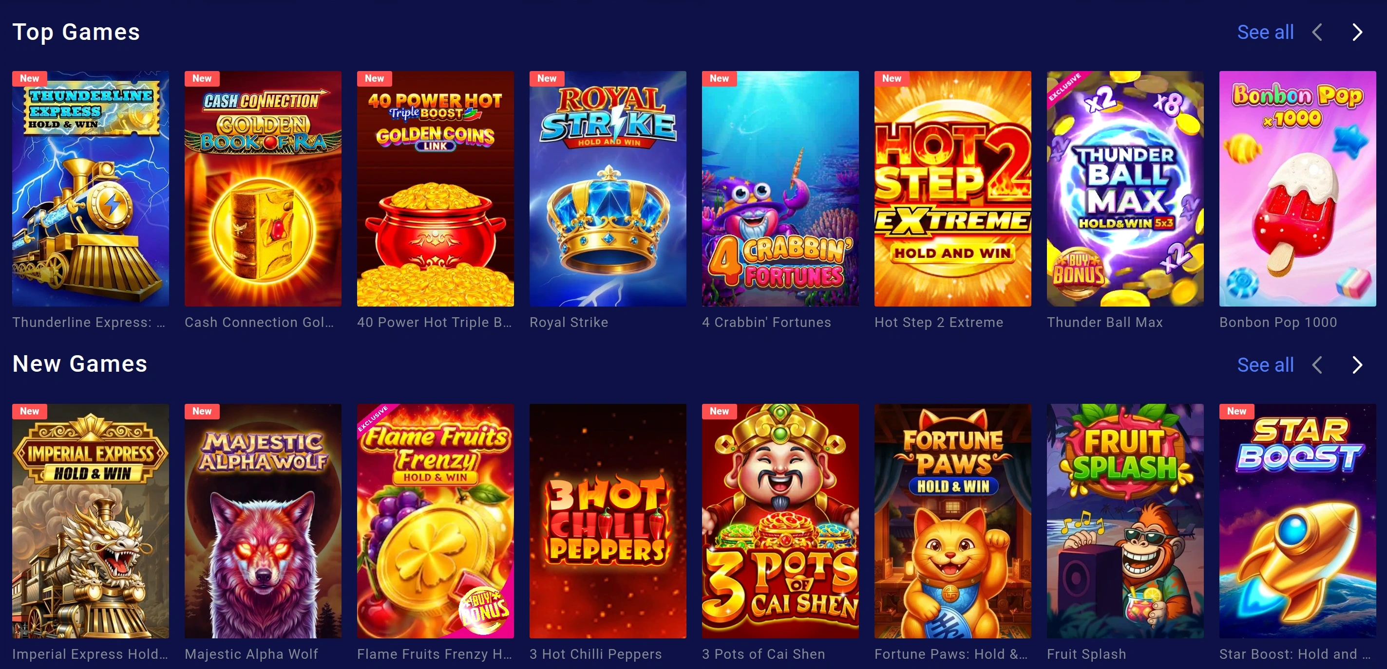 Frumzi casino categories and game lobby navigation
