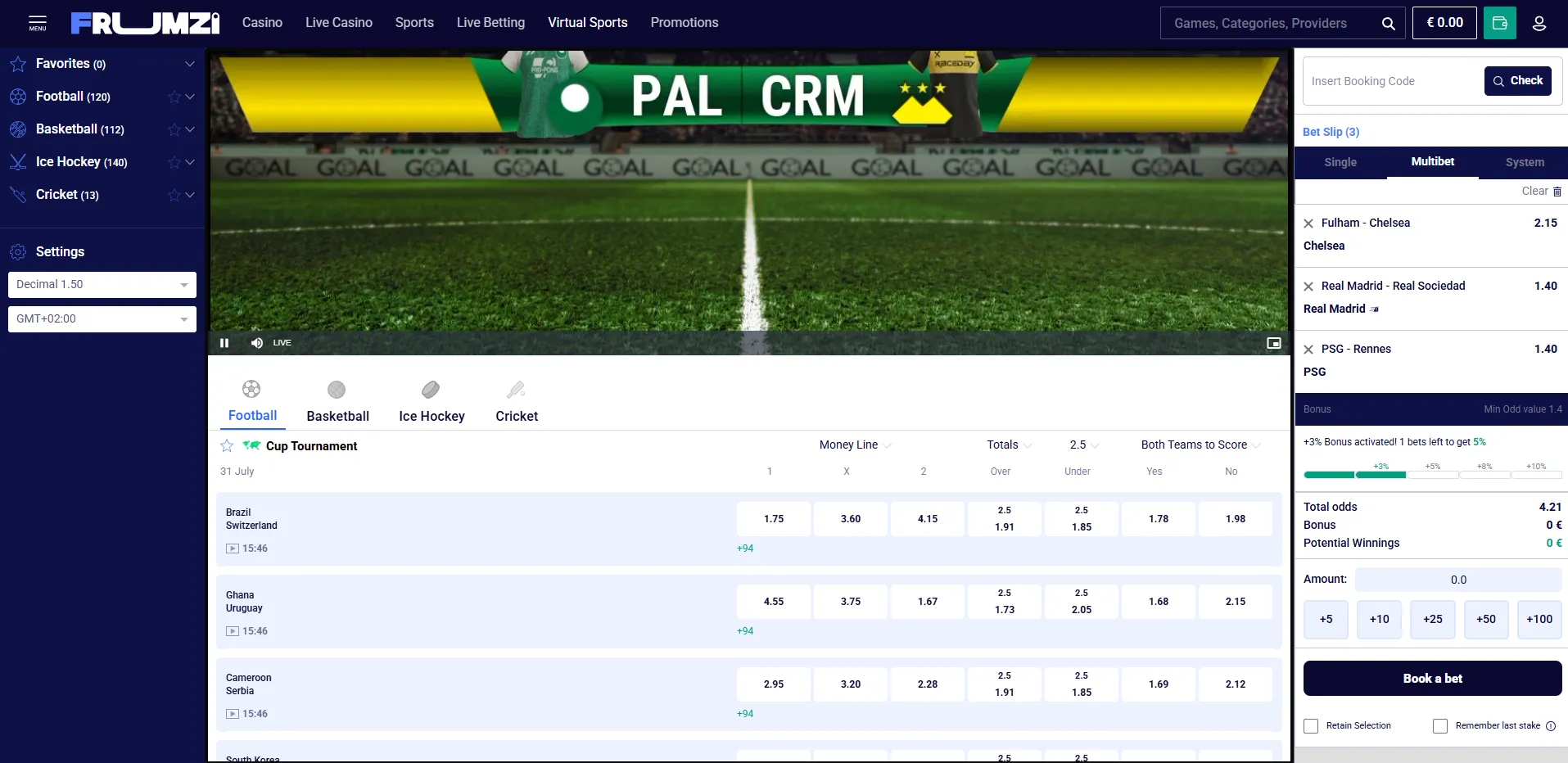 Sports promotions available through Frumzi