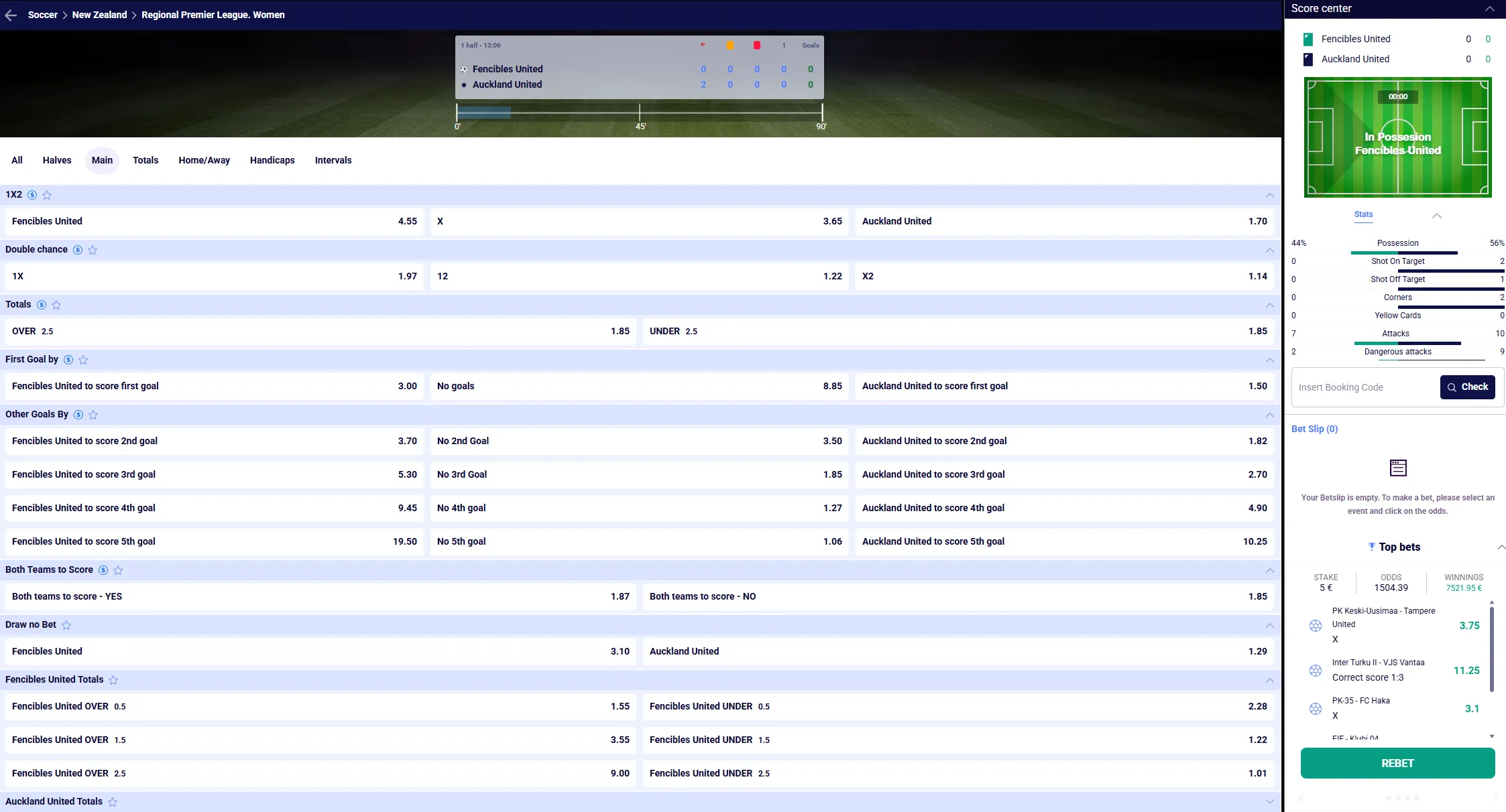 Sports betting categories available at Frumzi