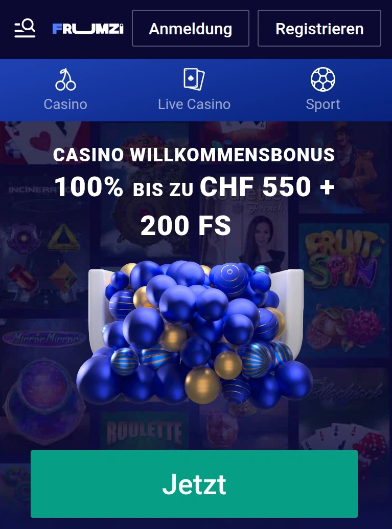 Frumzi Navigation für Casino und Sportwetten auf Mobilgeräten