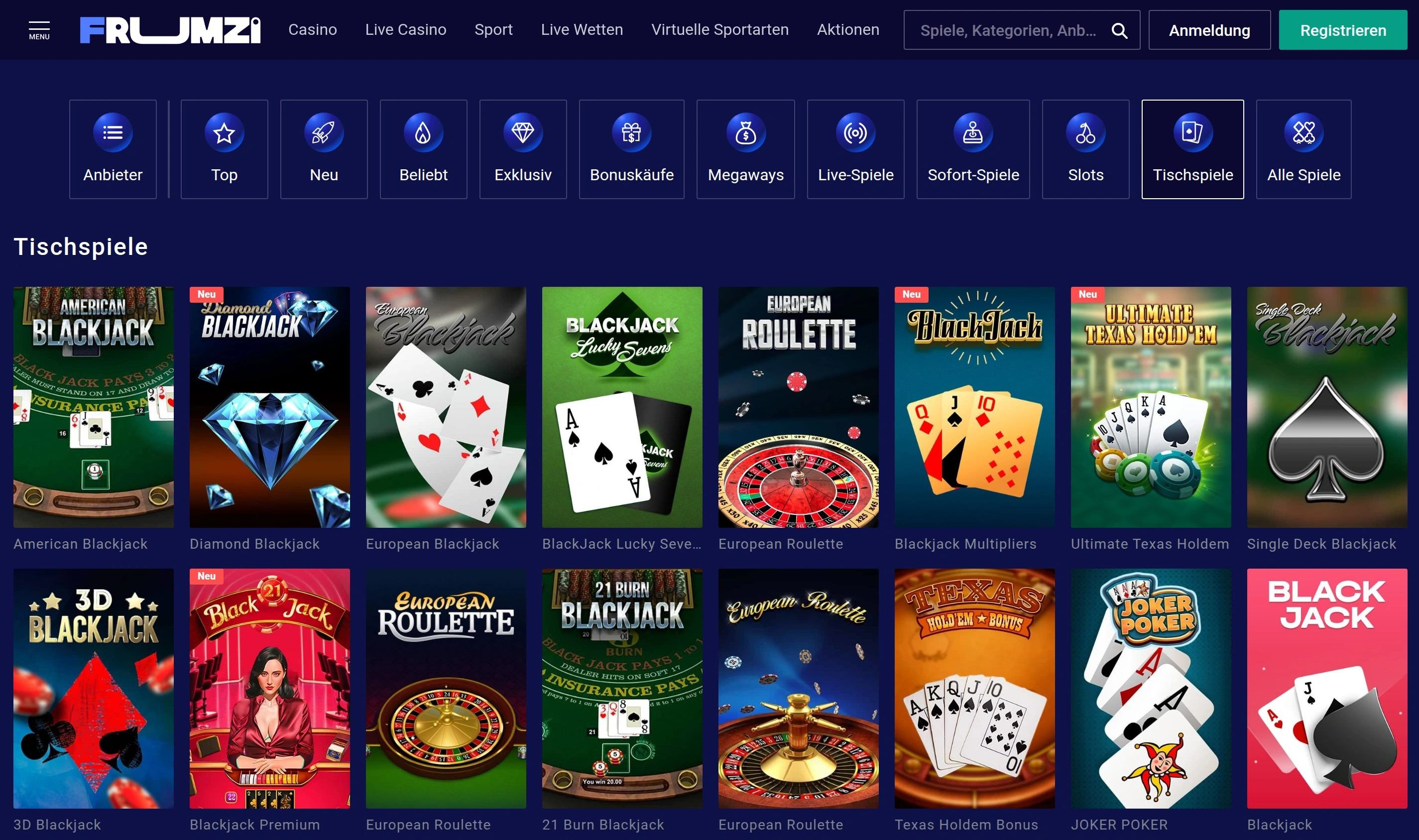 Spielkarten für Slots und Jackpot-Spiele bei Frumzi