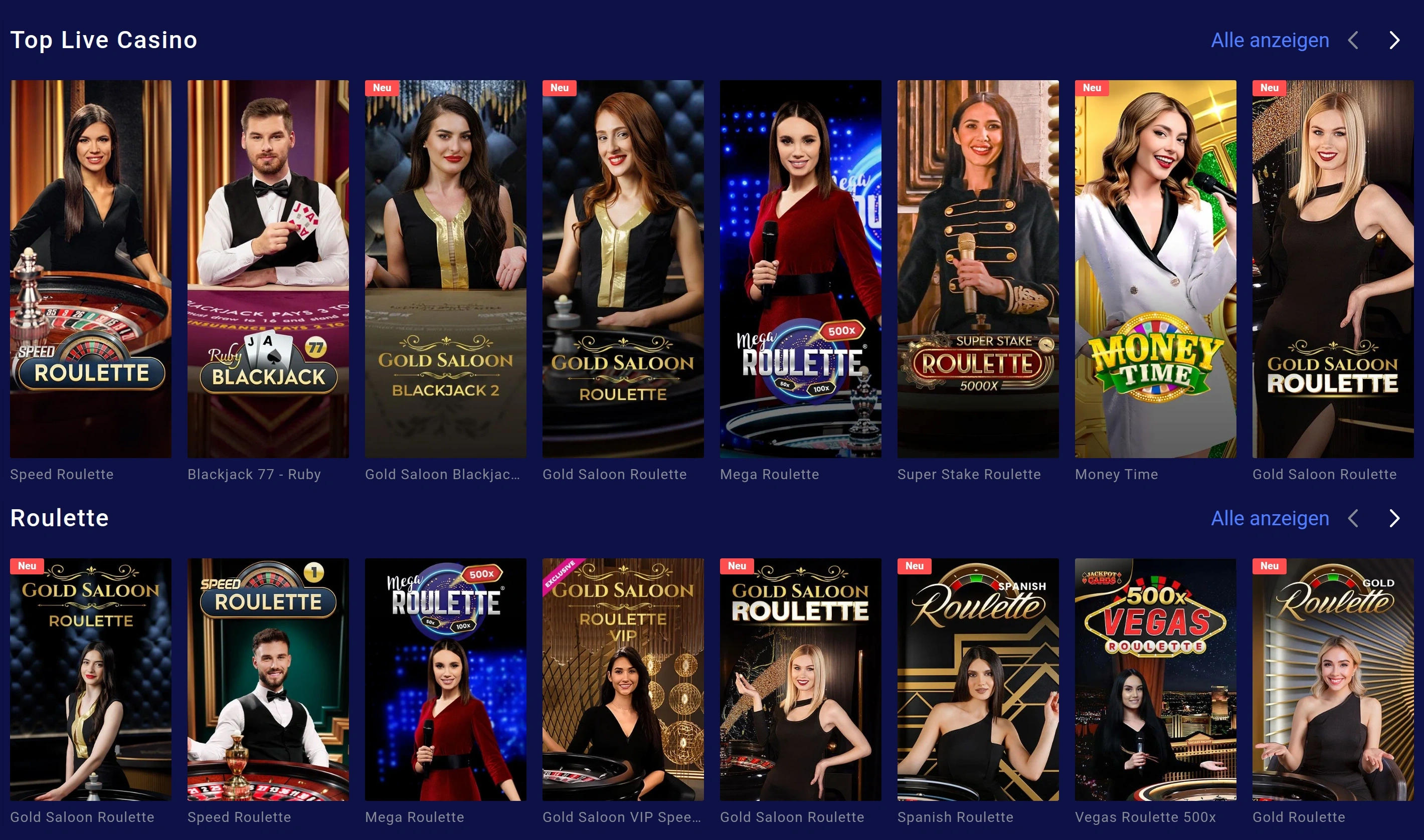 Live-Casino-Tische bei Frumzi mit Dealern und Spielstatus