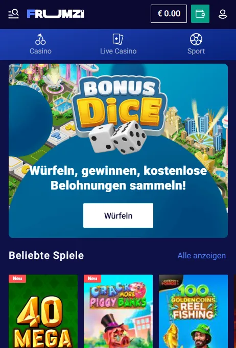 Frumzi Casino im mobilen Browser