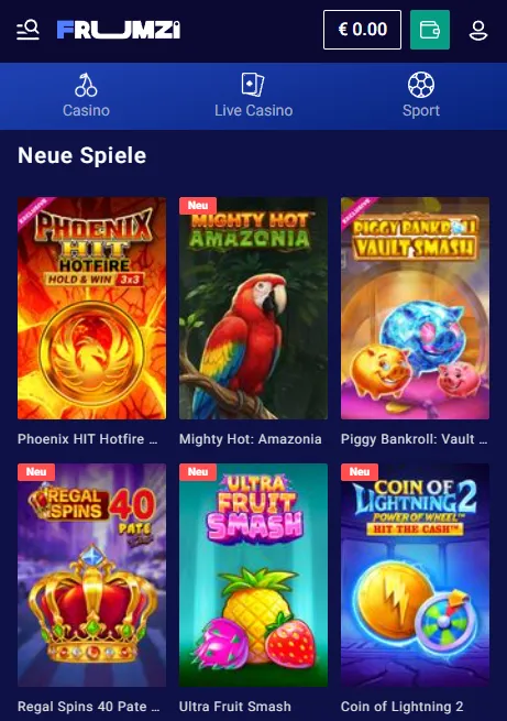 Frumzi Casino im mobilen Browser