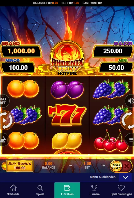 Casino-Spielkarten in der mobilen Frumzi Oberfläche