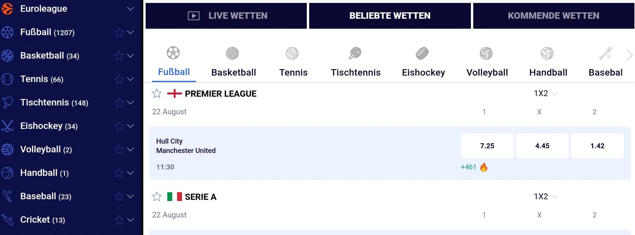 Sportarten und Wettbewerbe im Frumzi Sportsbook
