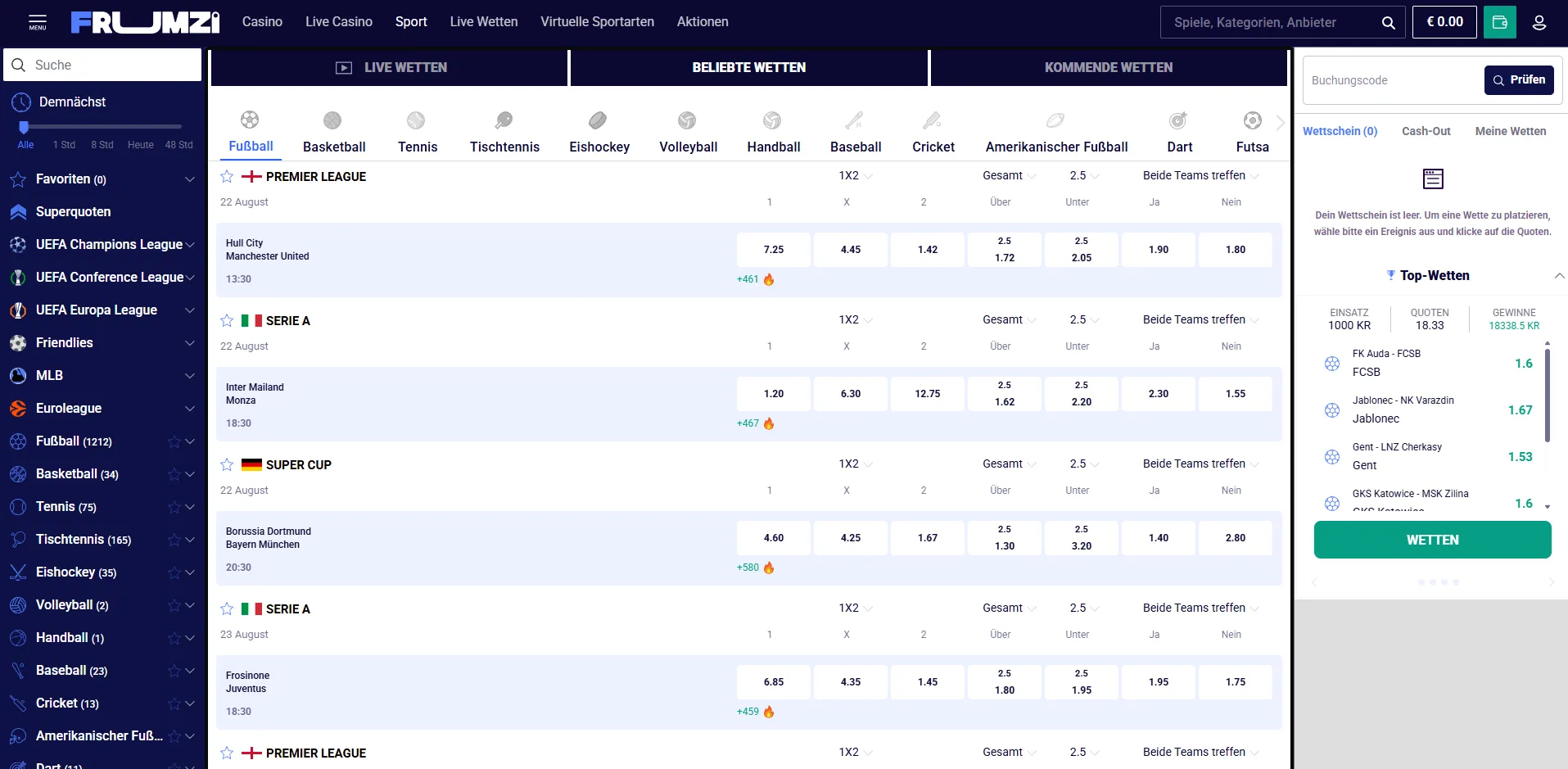 Frumzi Casino und Sportwetten