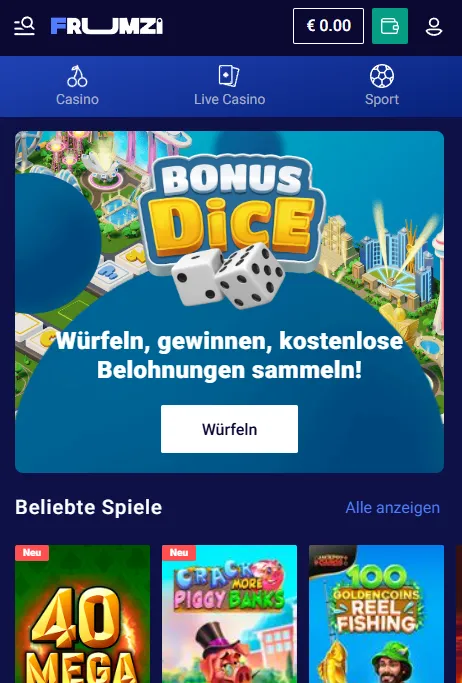 Frumzi Casino im mobilen Browser
