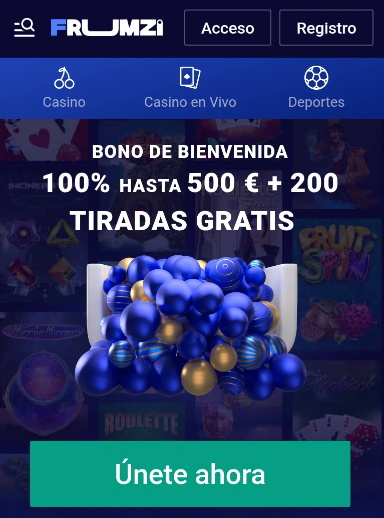 Navegación móvil por casino y apuestas de Frumzi