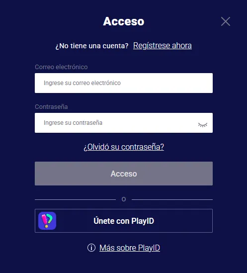Pantalla de acceso a la cuenta de Frumzi