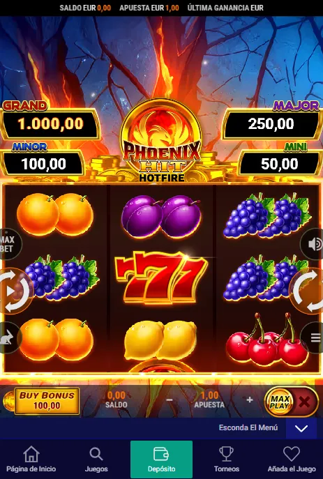 Catálogo de casino de Frumzi en móvil