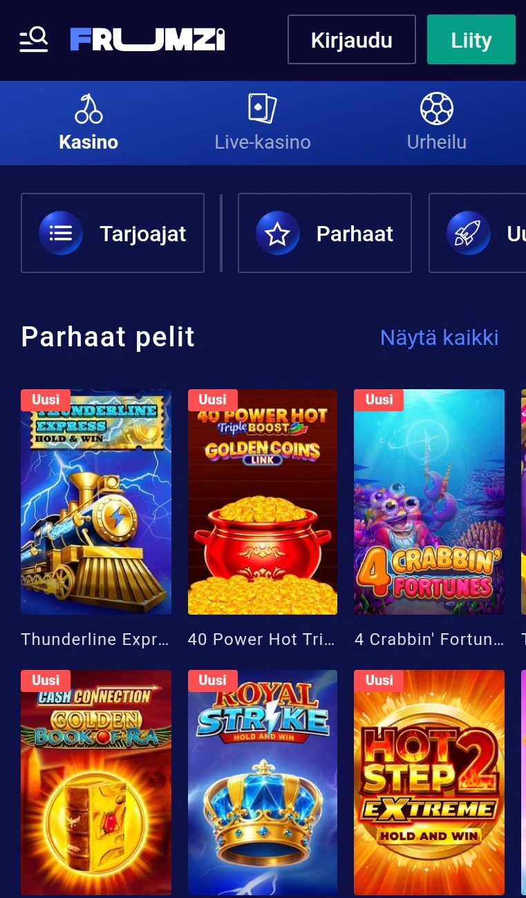 Frumzin mobiilisivusto käytössä