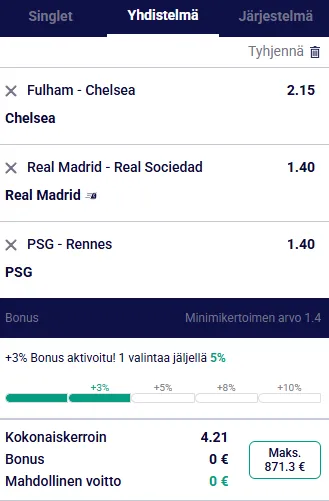 Bet Builder Frumzin vedonlyöntikohteessa