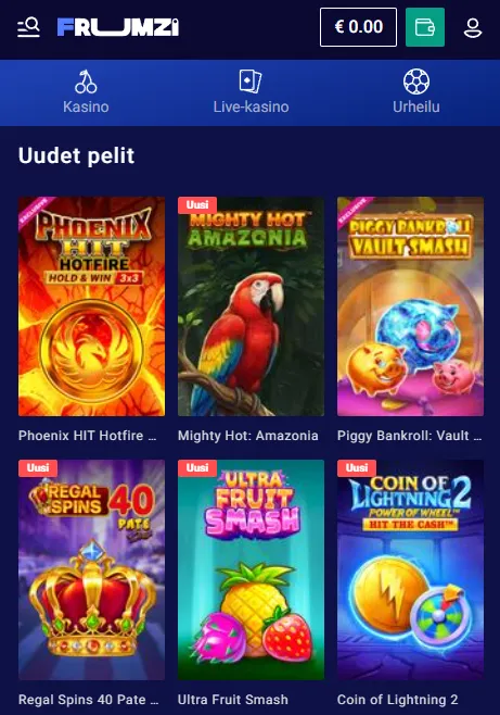 Frumzi mobiilisivusto kasinolle ja vedonlyöntiin