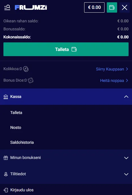 Frumzin mobiilisivuston kasino- ja vedonlyöntiominaisuudet