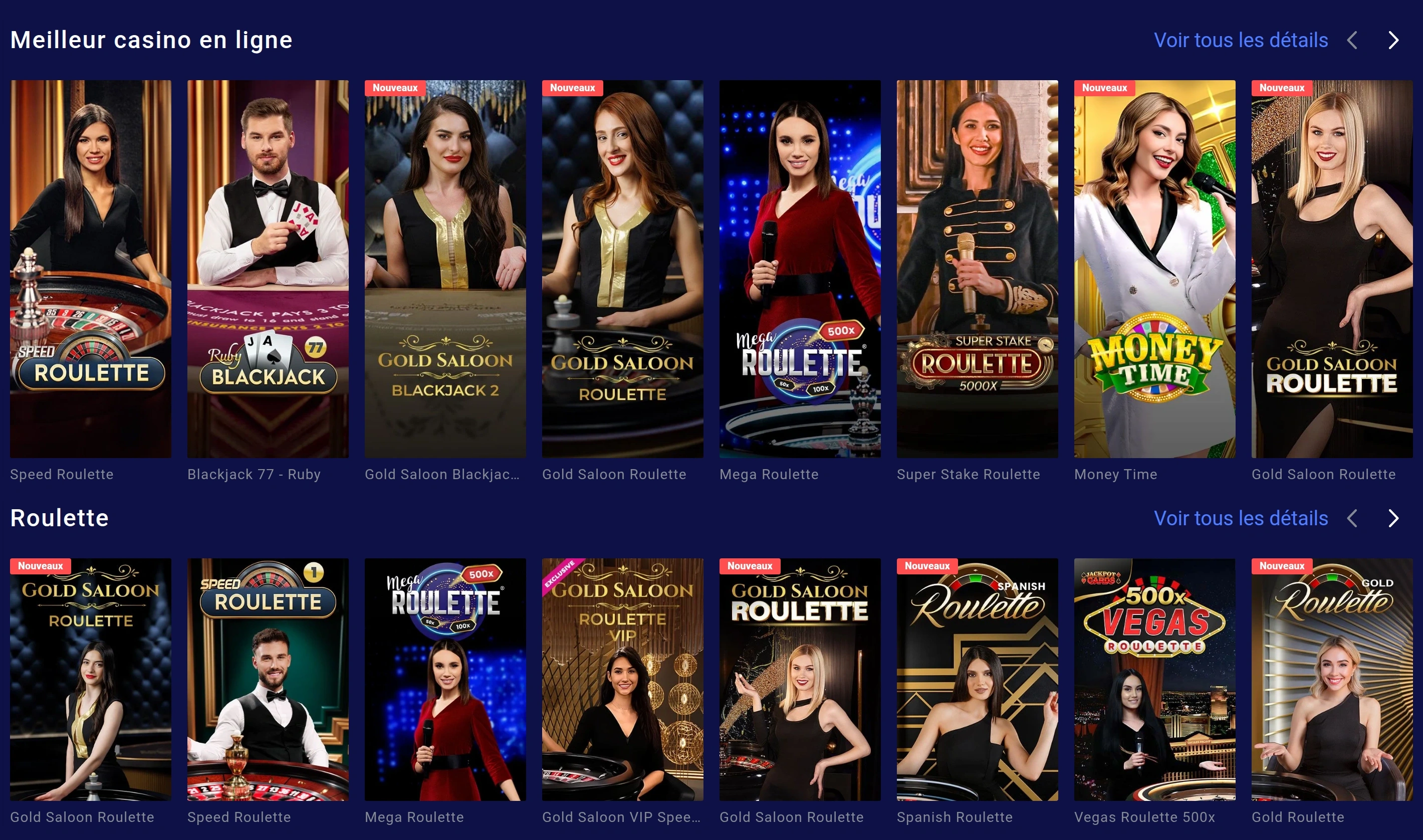 Tables avec croupiers du casino en direct