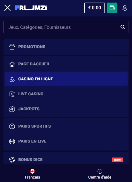 Interface mobile avec jeux, onglets et cotes