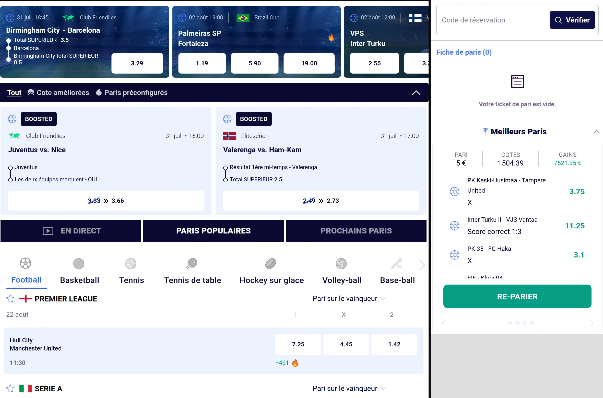 Fonction Bet Builder du sportsbook Frumzi
