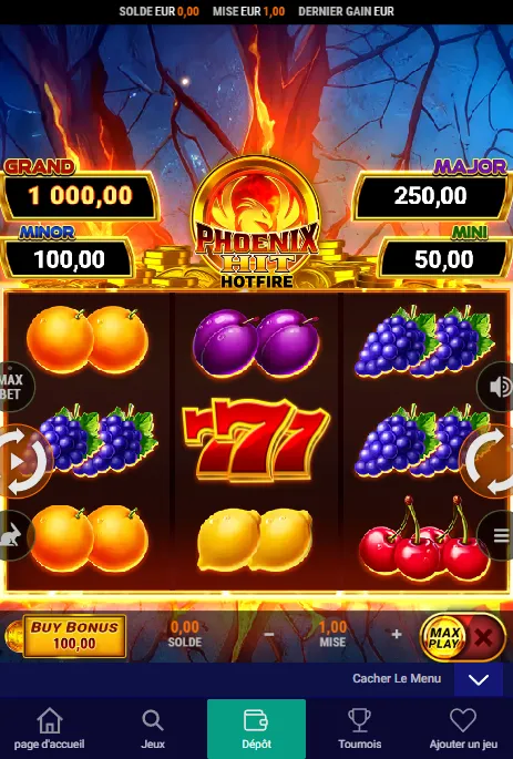 Cartes de jeux du casino mobile Frumzi