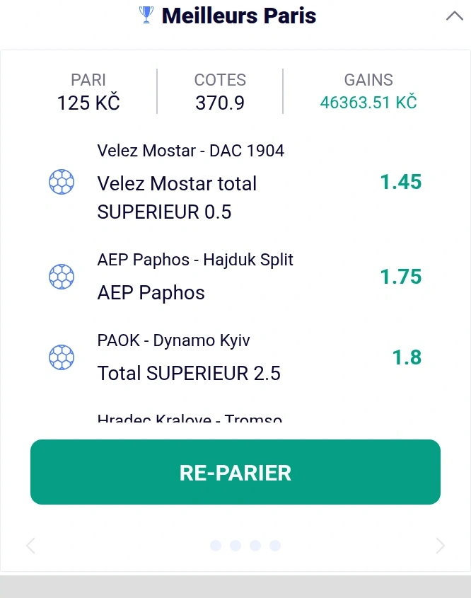 Coupon de pari visible dans le sportsbook Frumzi