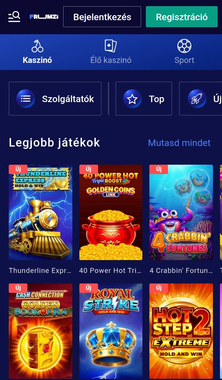 Mobilos böngészős Frumzi felület