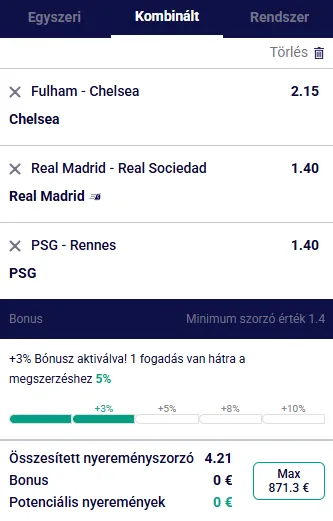 Bet Builder ugyanazon esemény piacaihoz