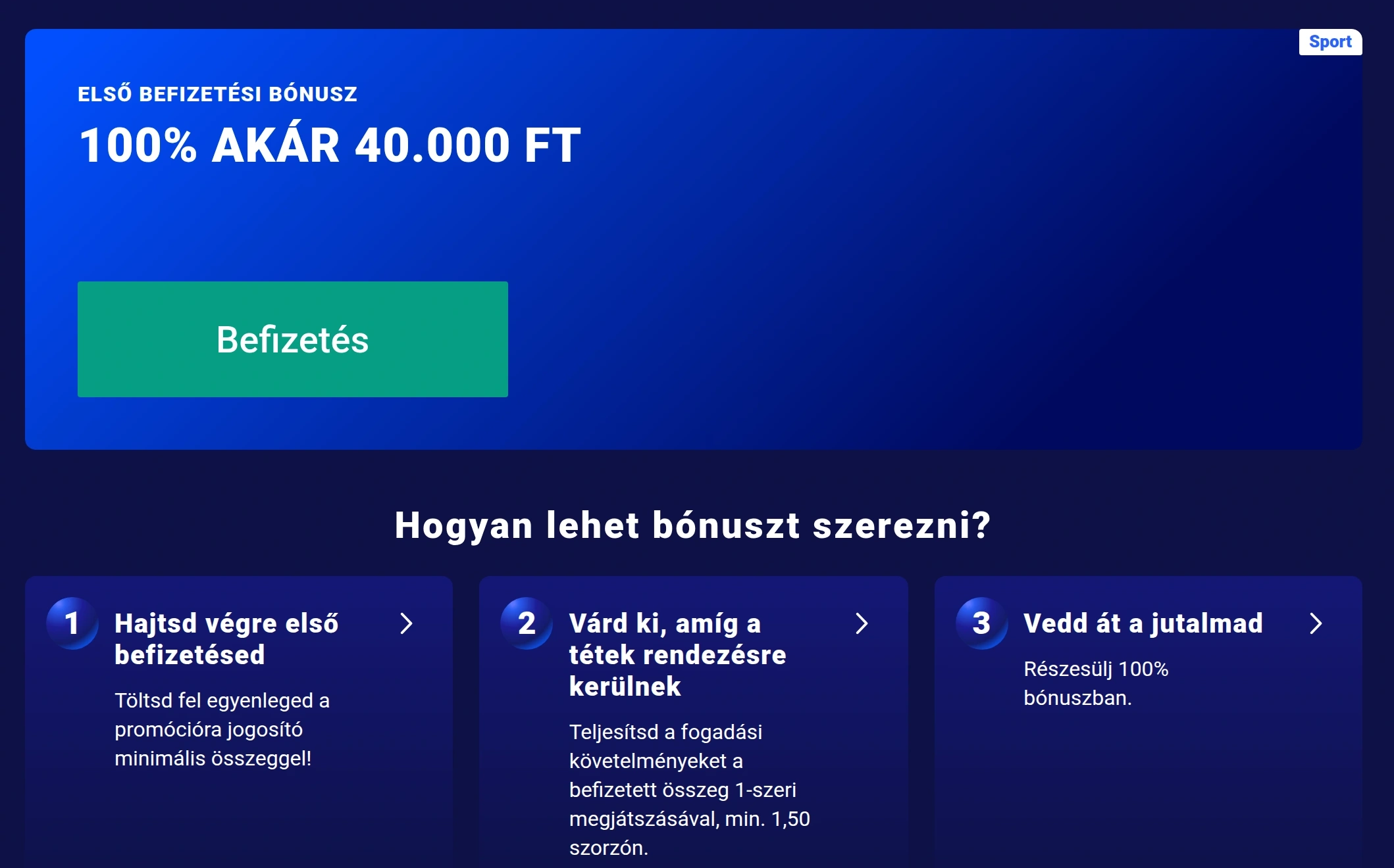 Frumzi kaszinóbónuszokat bemutató sötétkék felület zöld gombokkal