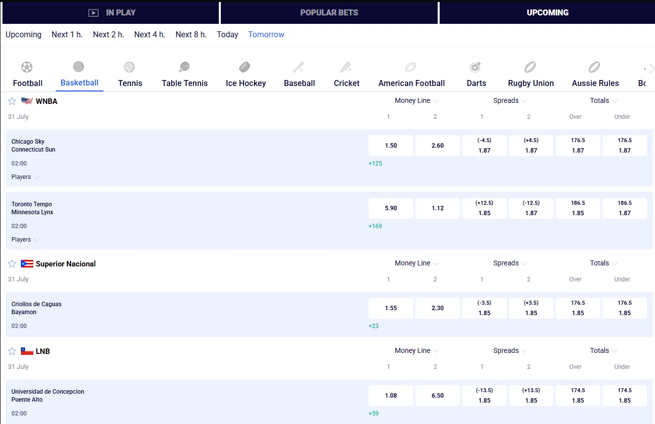 Live basketball events and changing odds in Frumzi sportsbook