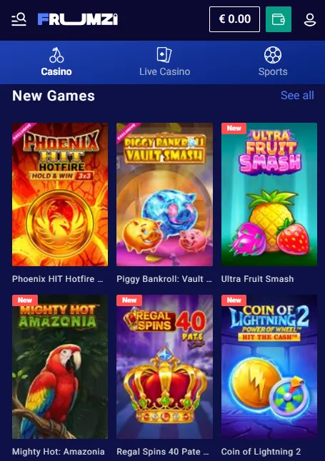 Frumzi mobile casino browser