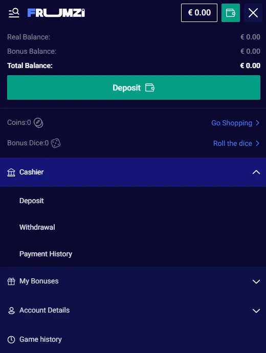 Frumzi mobile browser features and account access