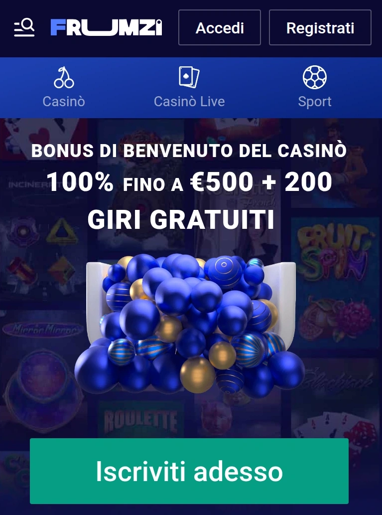 Accesso da browser mobile al sito Frumzi