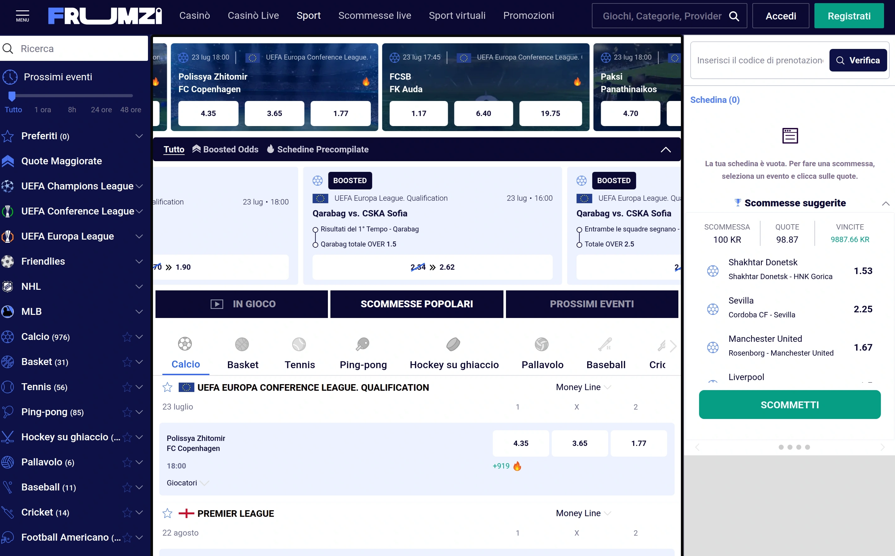 Giocatore consulta le quote dello sportsbook Frumzi