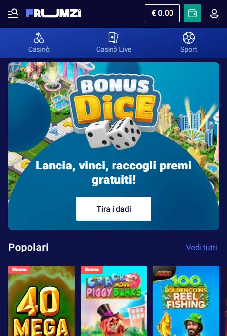 Lobby Frumzi nel browser mobile