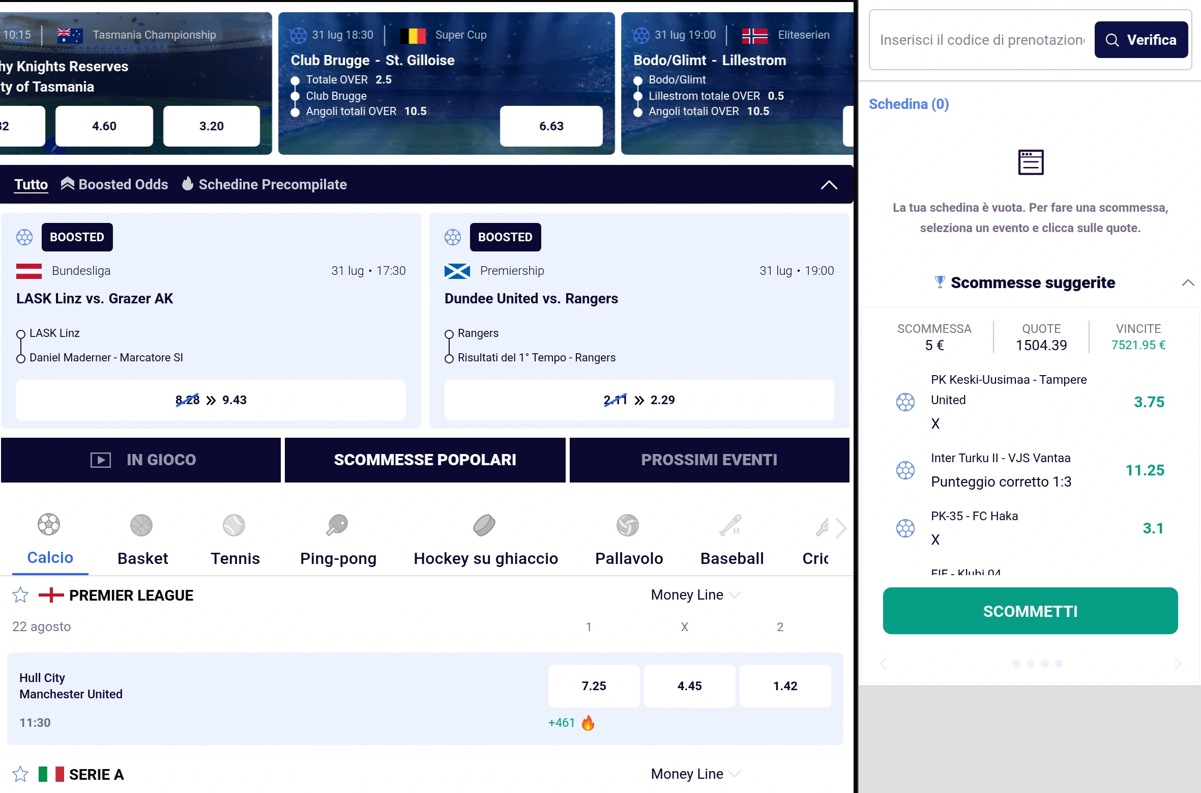 Funzione Bet Builder nello sportsbook Frumzi