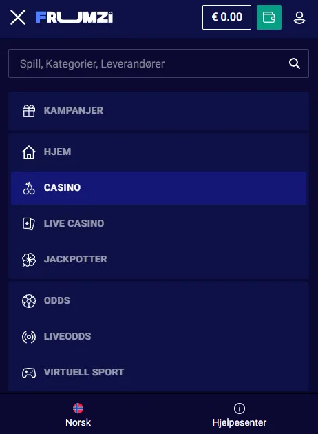 Frumzi-sider med spillkort, faner og spillkupong