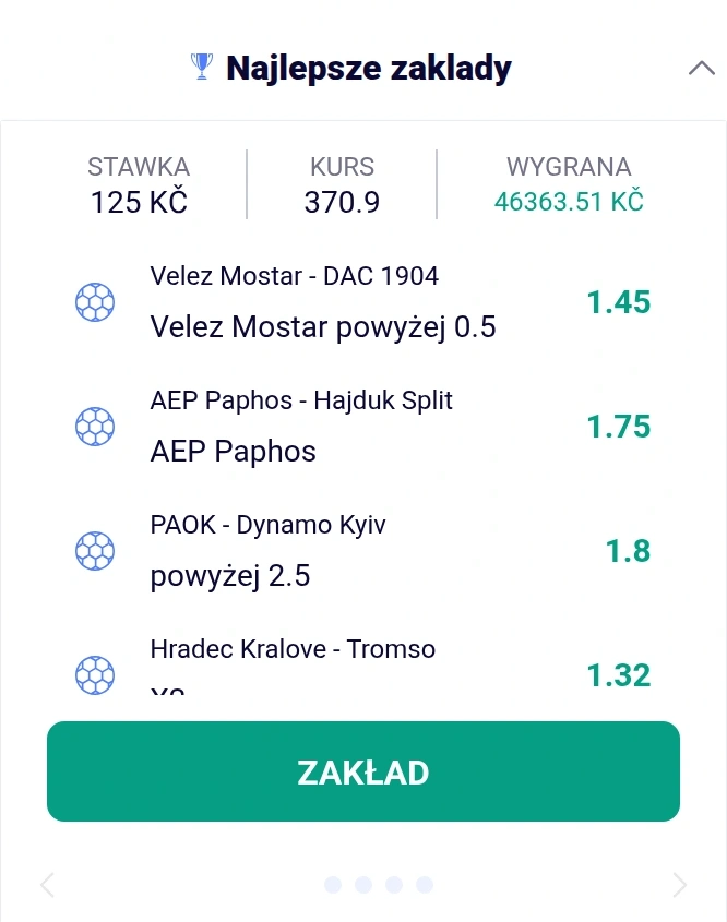 Kupon zakładów po prawej stronie ekranu