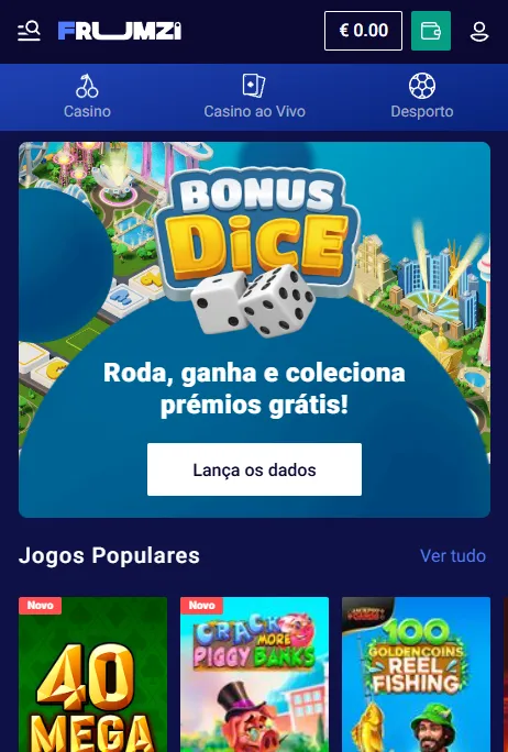 Casino Frumzi num navegador móvel