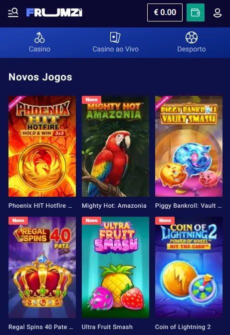 Navegação móvel do casino Frumzi