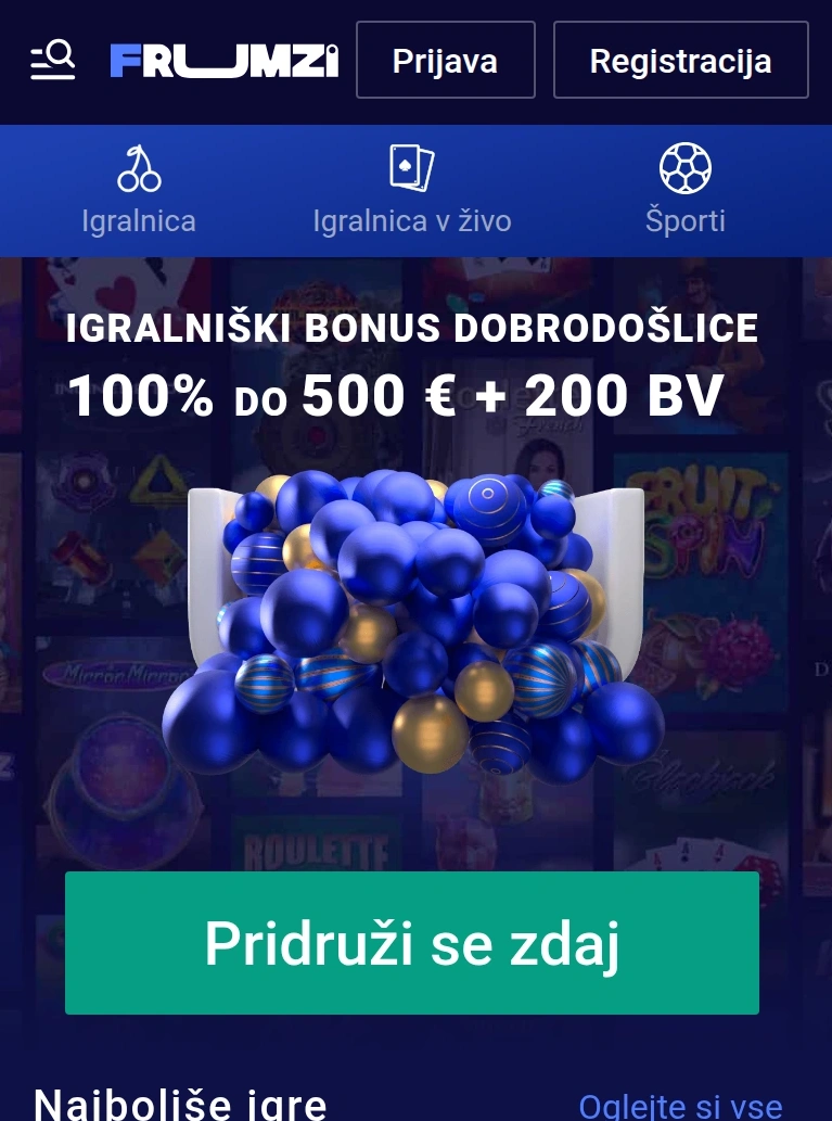 Odzivna spletna stran Frumzi na mobilnem telefonu